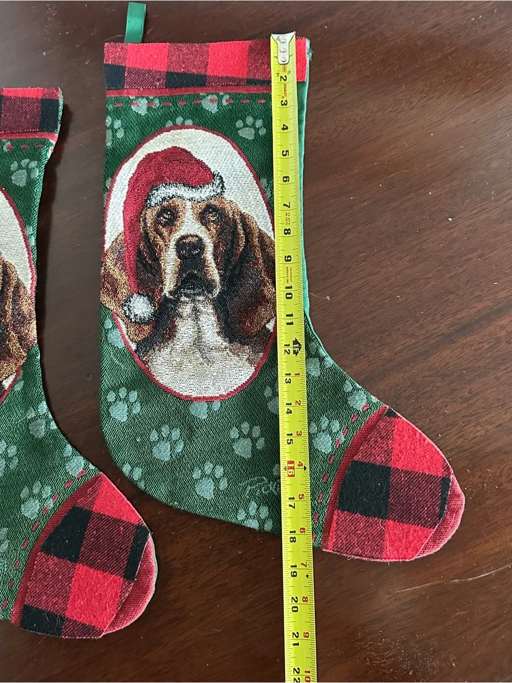 Pair Of Linda Picken Christmas Stocking Basset Hound Dog 18